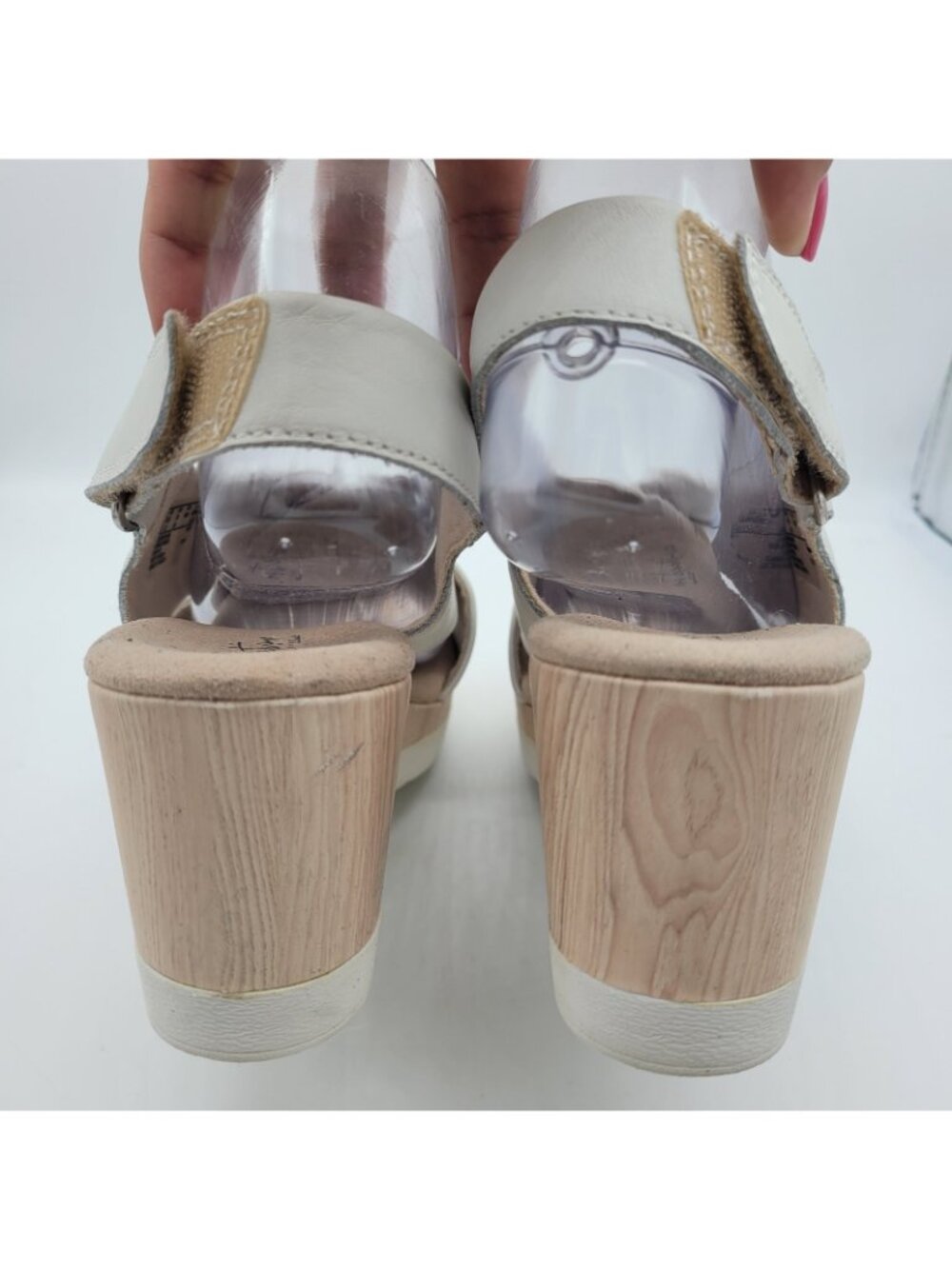 Collection By Clarks Cammy Pearl Sling Back Leather Beige Wedge Heels Sandals 9 - Picture 8 of 10